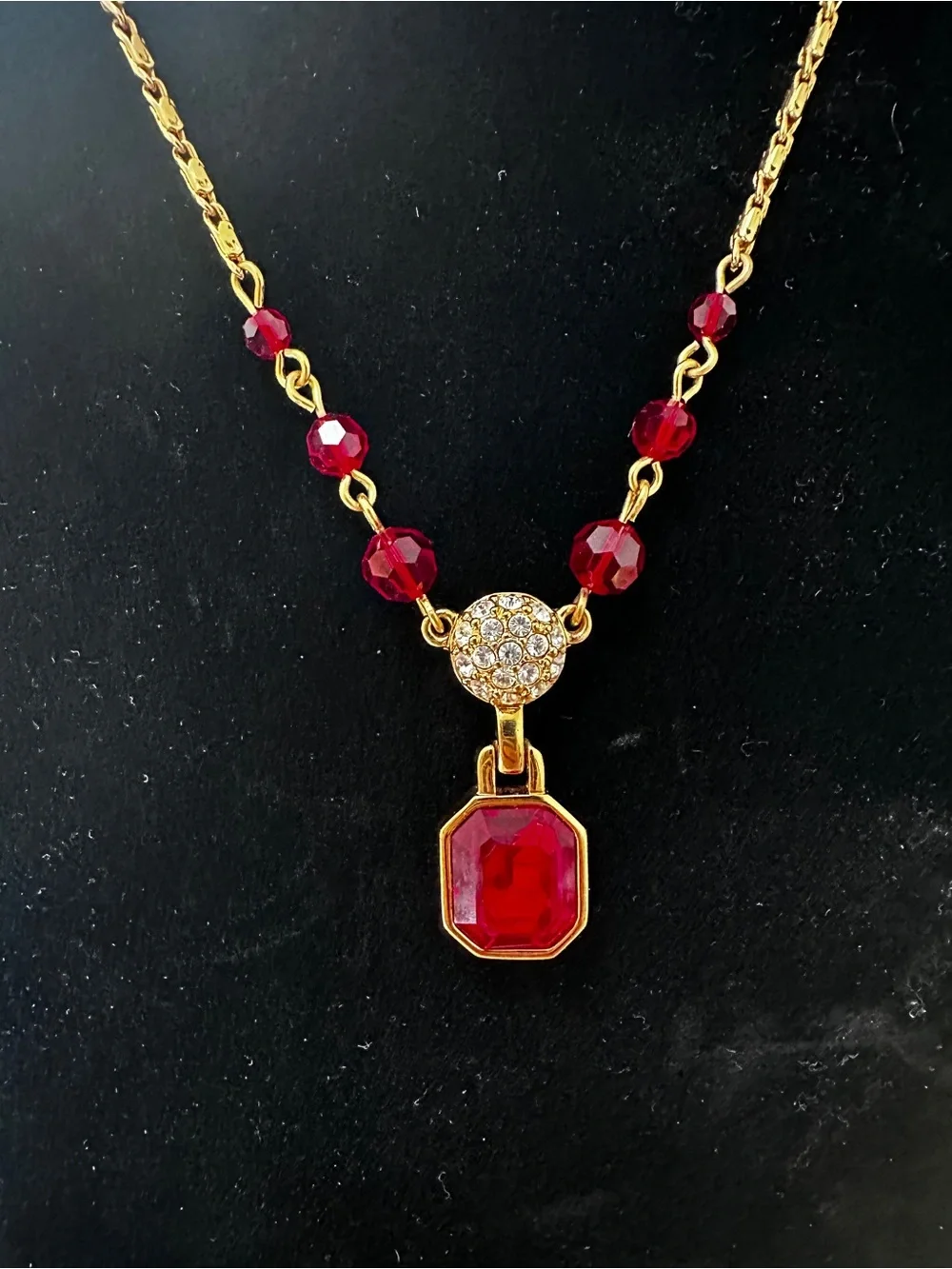 Swarovski Red Ruby Crystal Gold-Tone Necklace Pendant